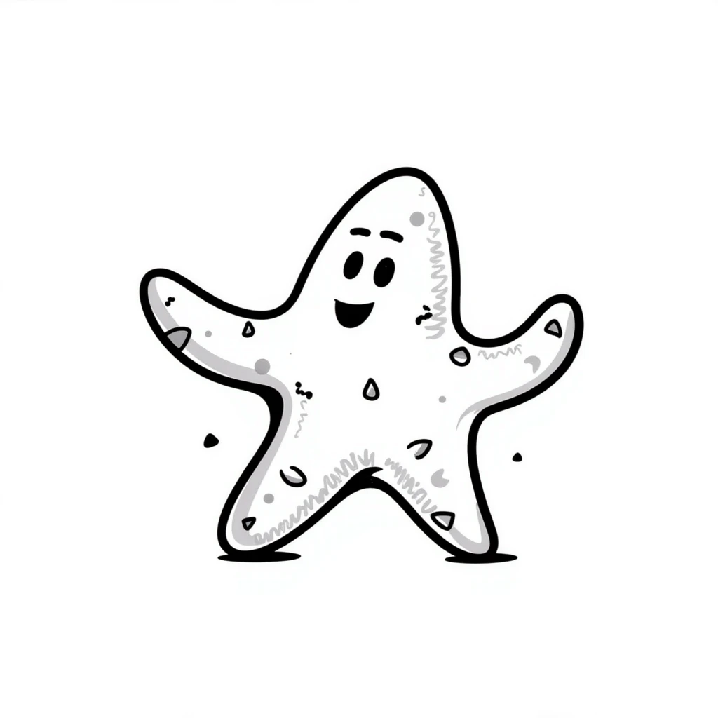 hand drawn starfish with detailed texture and little dots, playful sea creature emoji