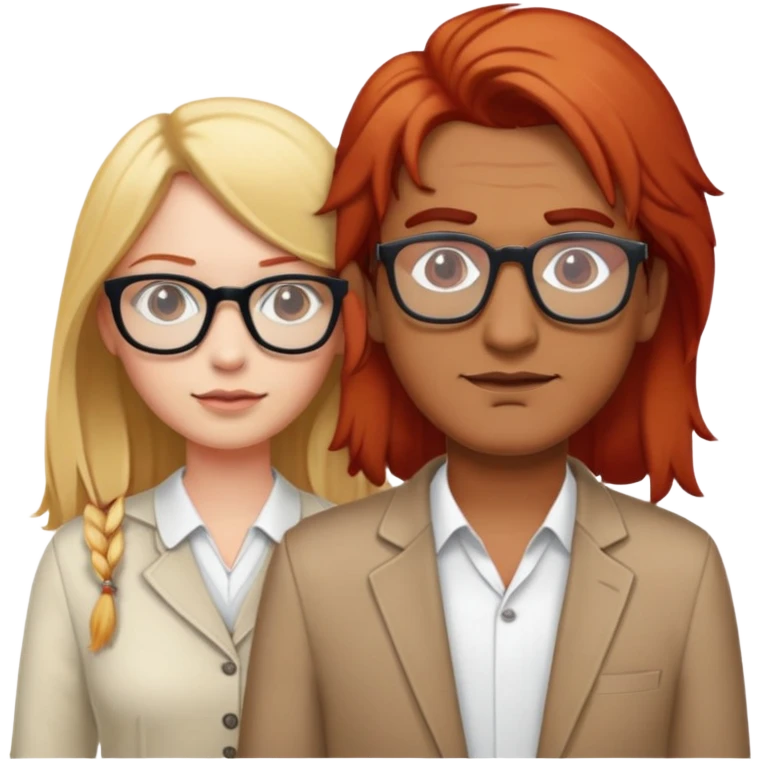 An Indian man standing between a red haired, white girl and a blonde white girl both girls wearing glasses emoji