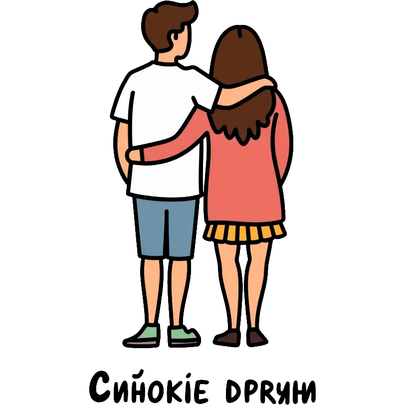 Two people standing close together with their arms around each other's shoulders, representing close friendship. Include the text "Близкие друзья" emoji