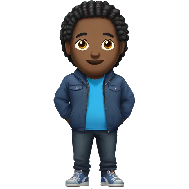 Fat African man with braids and blue zip up jacket with anime shirt under jacket  emoji