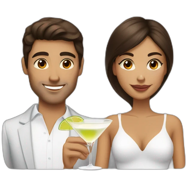 couple of brunette people with tanned brown eyes drinking a white martini emoji