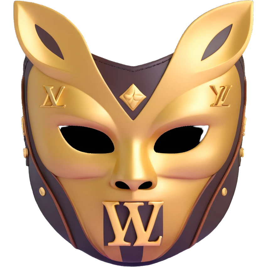 high fashion Louis Vuitton luchador mask with gold LV logos and luxury leather texture emoji