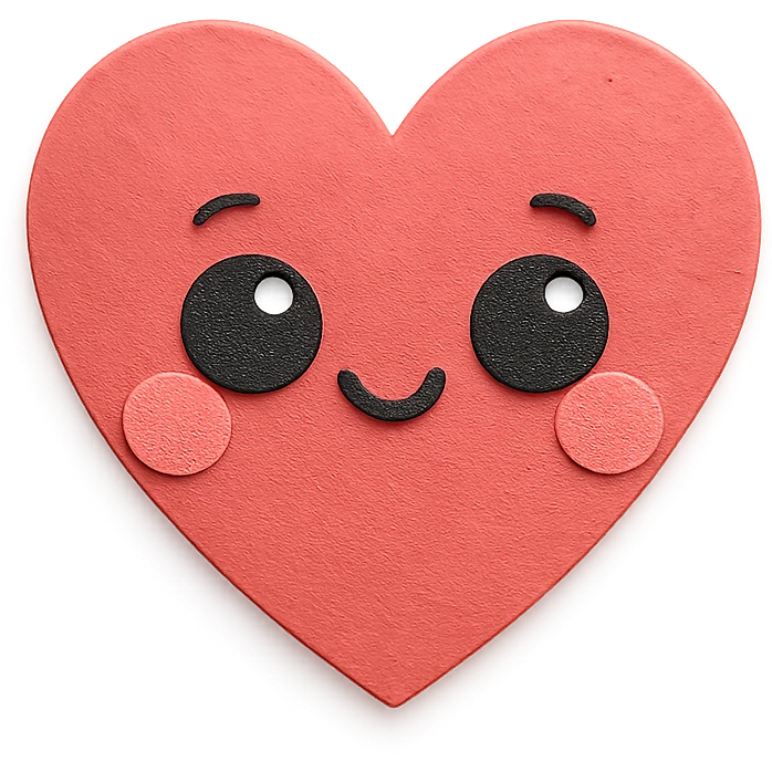 adorable pastel red heart, blushing cheeks, big shiny eyes, no arms or legs, full body, kawaii paper craft style emoji