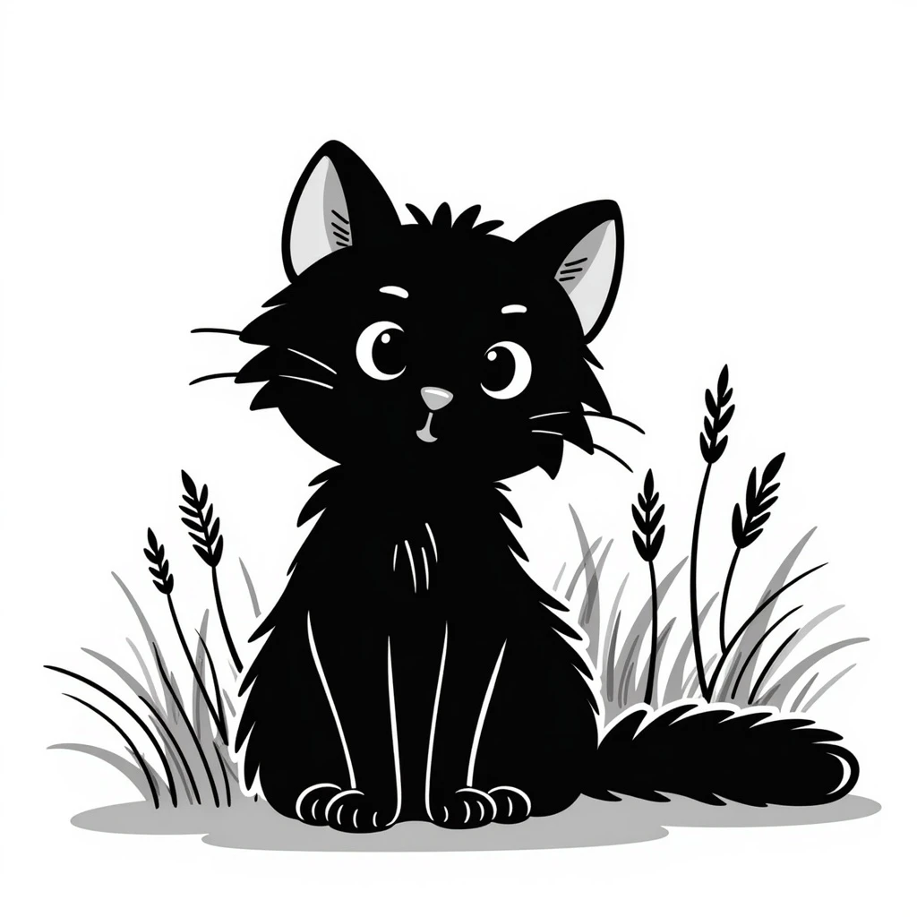 cat sitting in grass, hand drawn doodle style emoji
