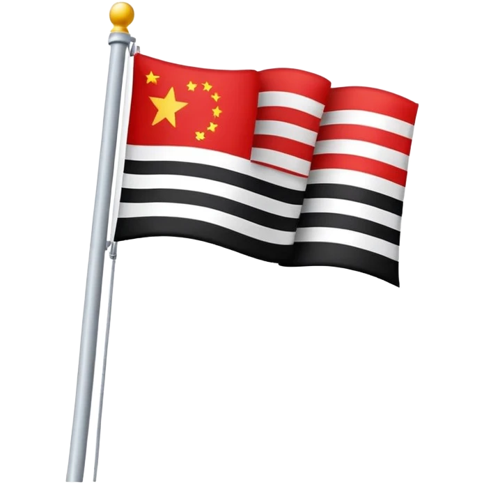 Bendera merah dan memiliki garis hitam dipinggir dan atas,ditengah tengah terdapat bulan dan bintang emoji