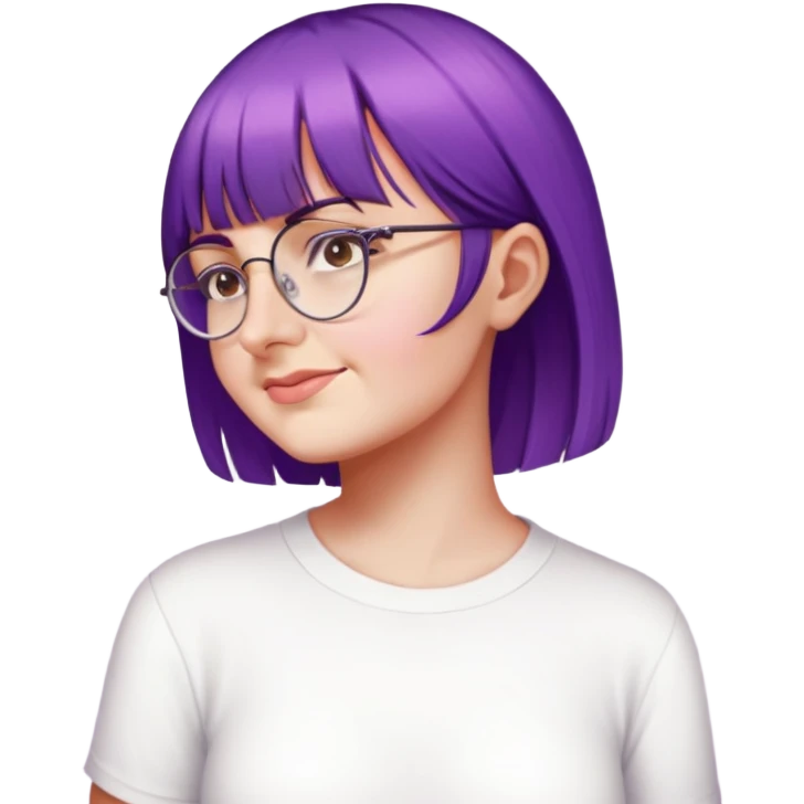 female, white shirt, shoulder length hair, bangs emoji