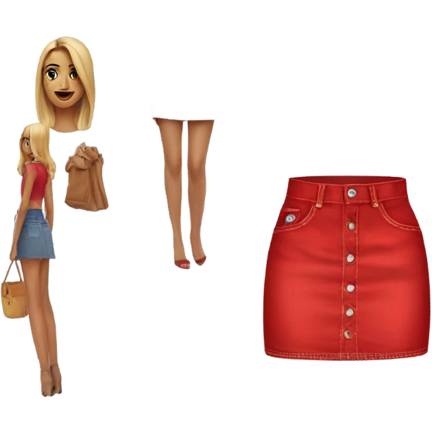 Realistic A-line high waisted red denim mini skirt, isolated emoji