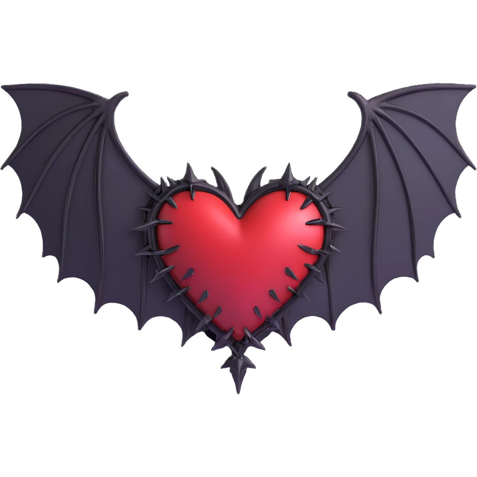 black gothic heart with metallic spikes and gothic bat wings, ornate, dark, elegant emoji