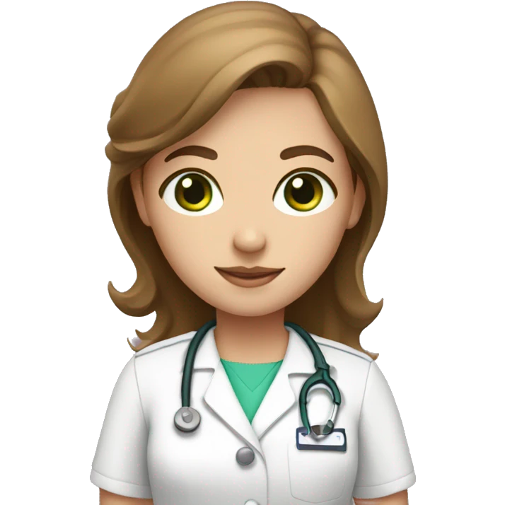 nurse with pink shirt, brown hair, green eyes emoji