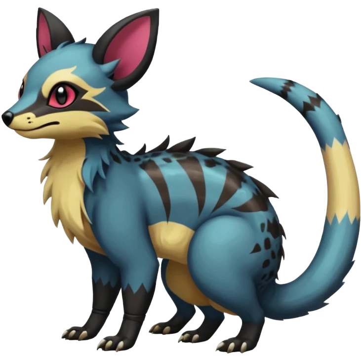 Rare exotic cute epic aesthetic gothic colorful Salandit-Eevee-Civet-species-Fakemon-hybrid-creature, with markings, full body emoji