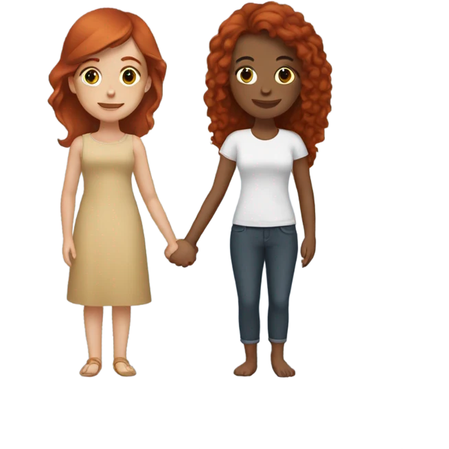 Redhead and dark haired latina bolding hands emoji