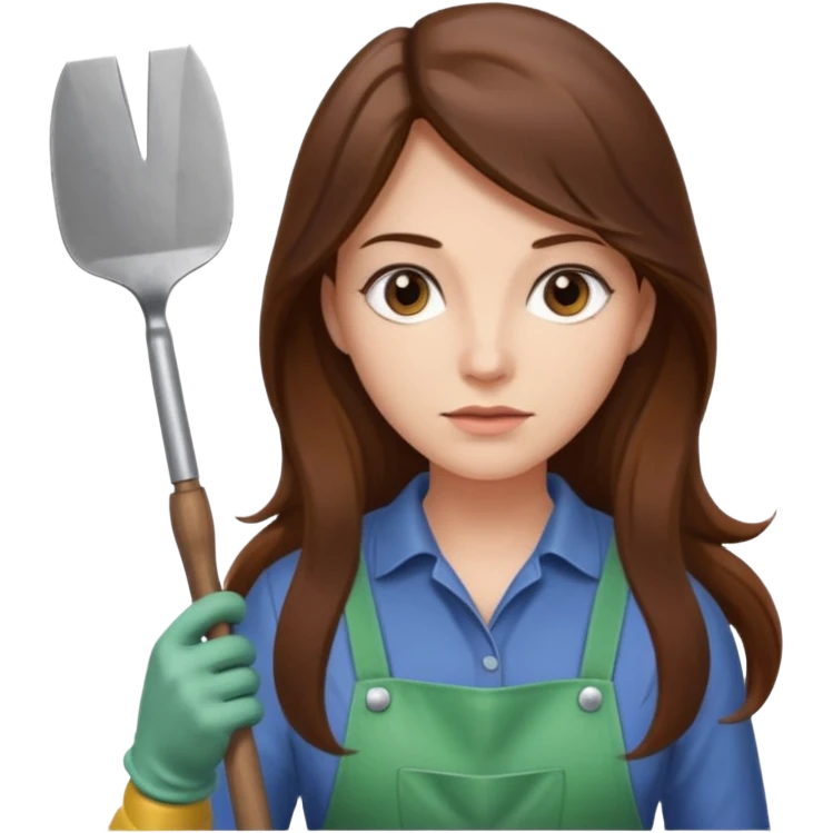 long brown hair white serious woman Gardening emoji