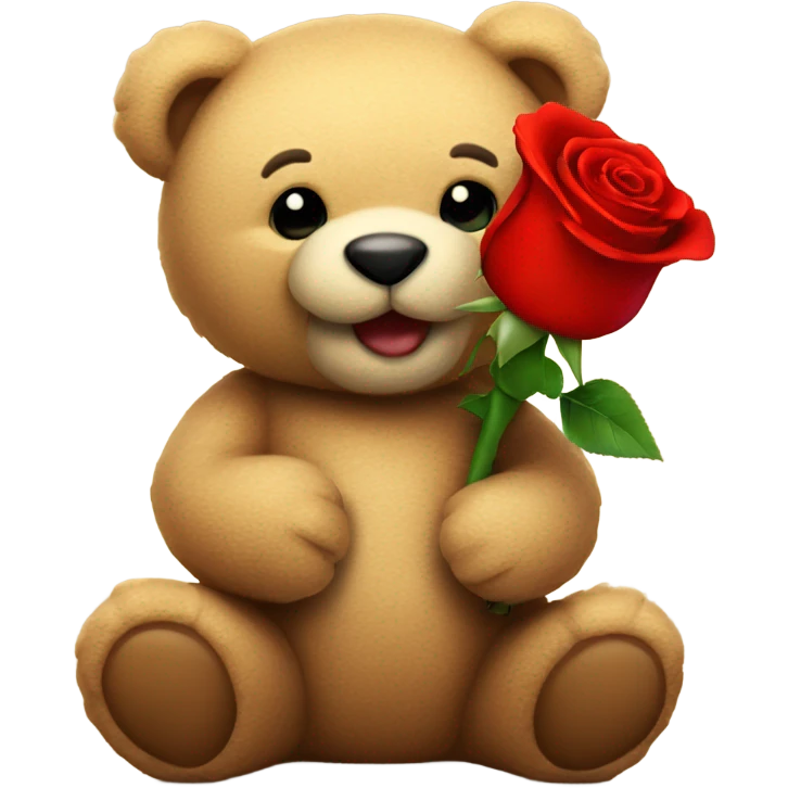 Hapy Teddy bear holding a red rose emoji