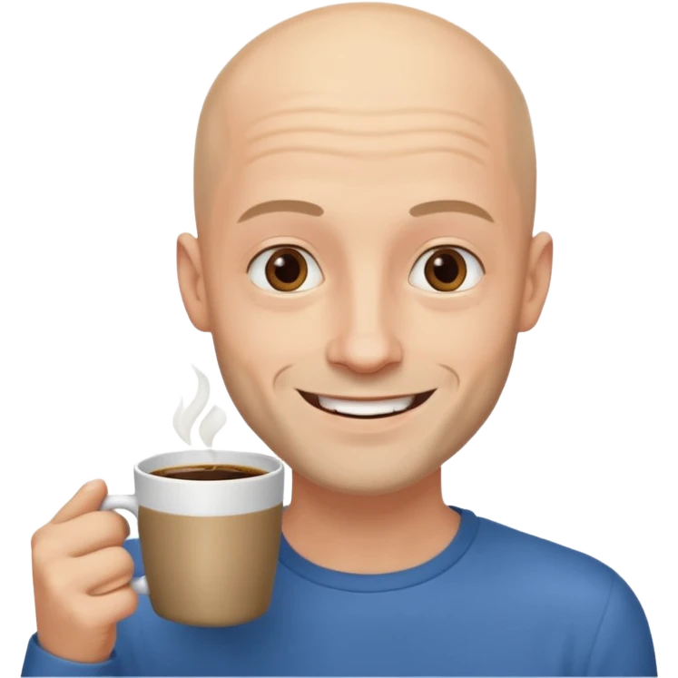 young men with coffee no hair, a little beard and no wrinkles emoji