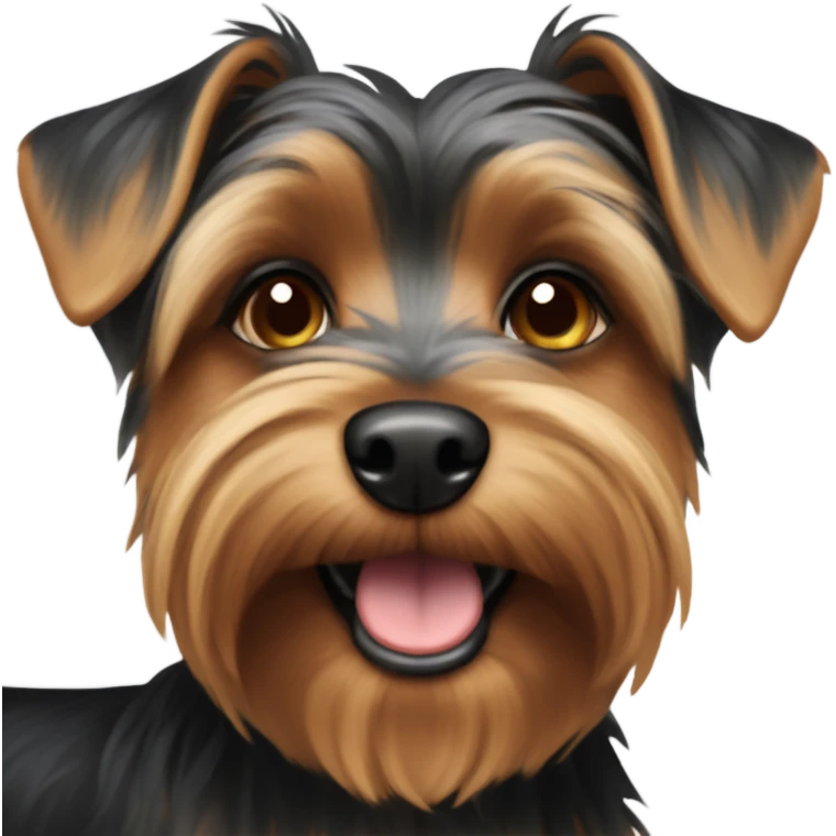 A mainly black with brown eyebrows and bottom snout dog Yorkshire-terrier/yorky mix emoji