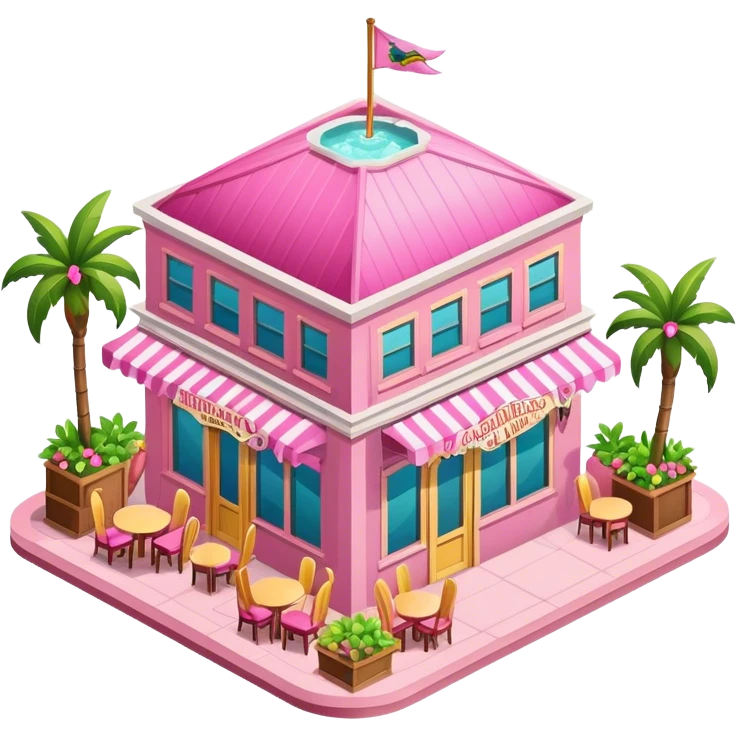 Pink margaritaville restaurant, isometric exterior emoji