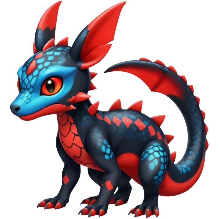 Cute Exotic Colorful Guilmon-Salandit-Umbreon-Fakémon-hybrid-creature (full body)  emoji