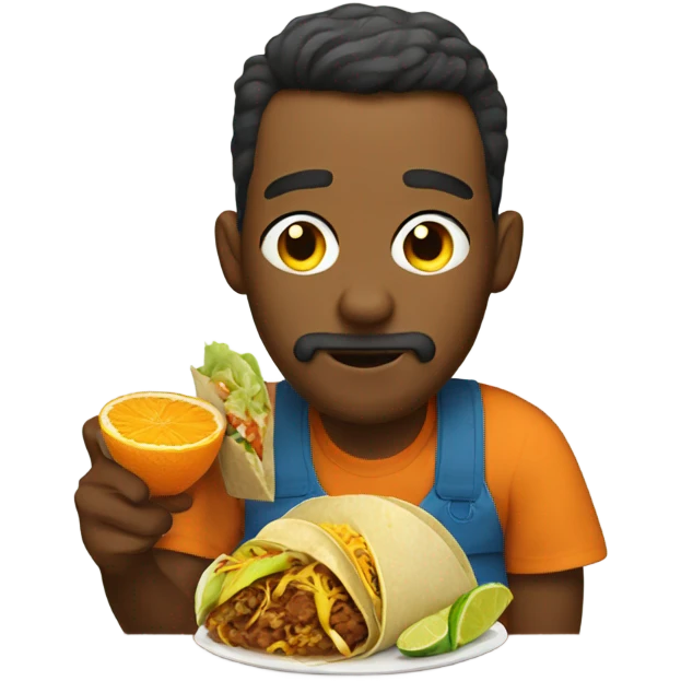 Man eating tacos with an orange cat emoji