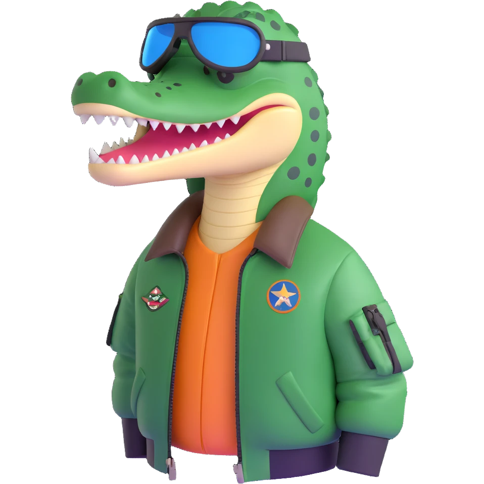 crocodile with bomber jacket and aviator helmet emoji