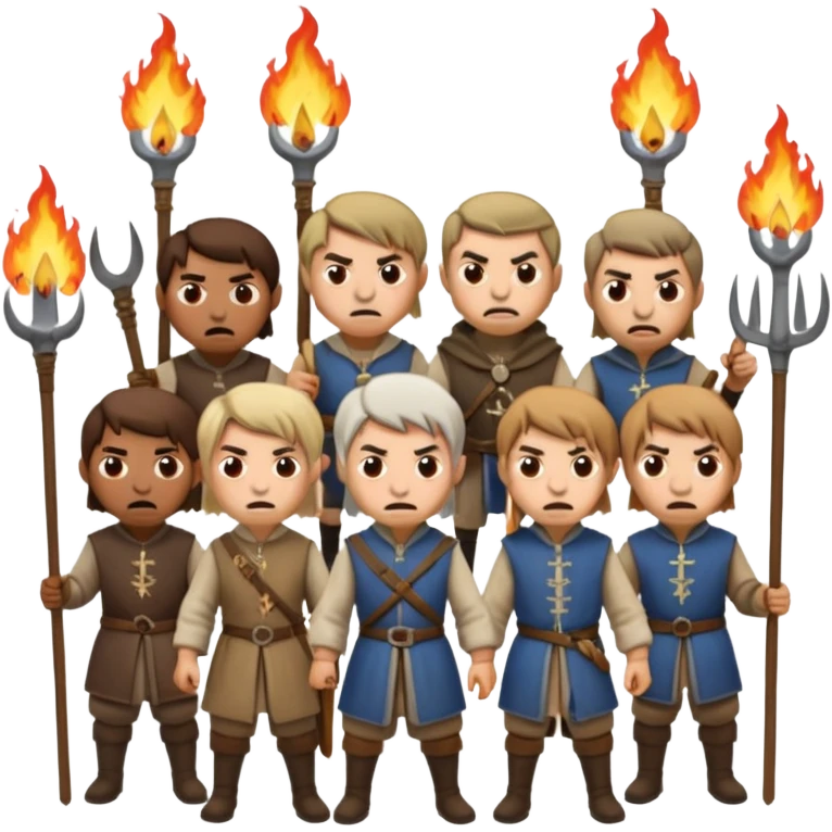 les villageois qui certains ont des fourches d'autres des torches sapé en moyen age emoji