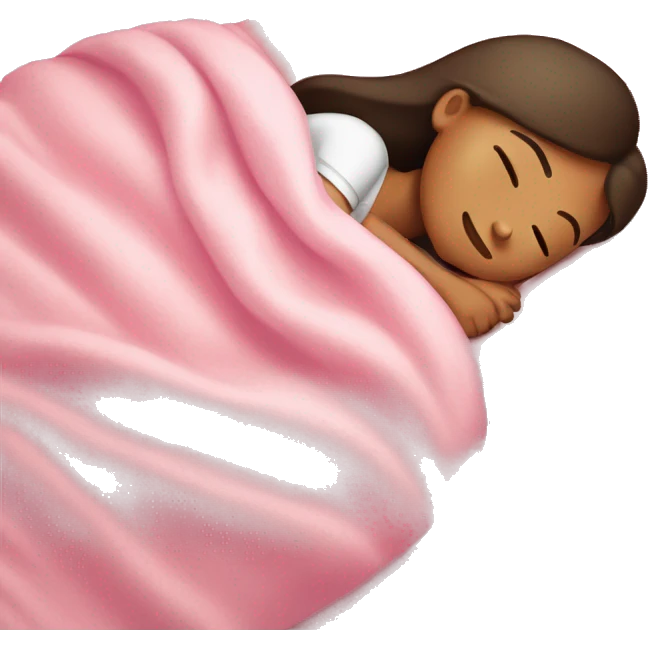 Brunette girl sleeping on side with pink blanket emoji