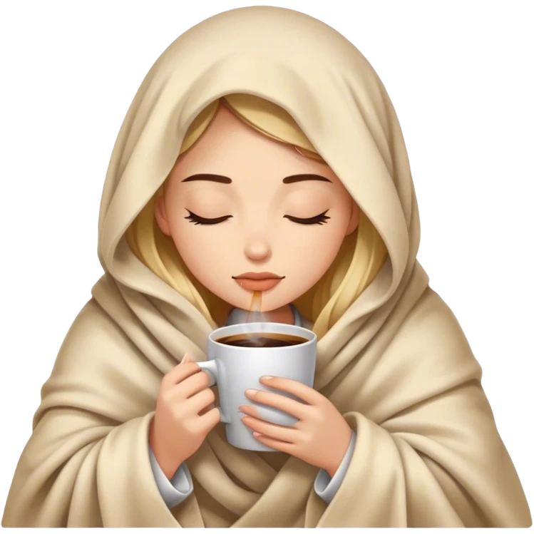 girl inside a blanket sipping coffee eyes closed emoji