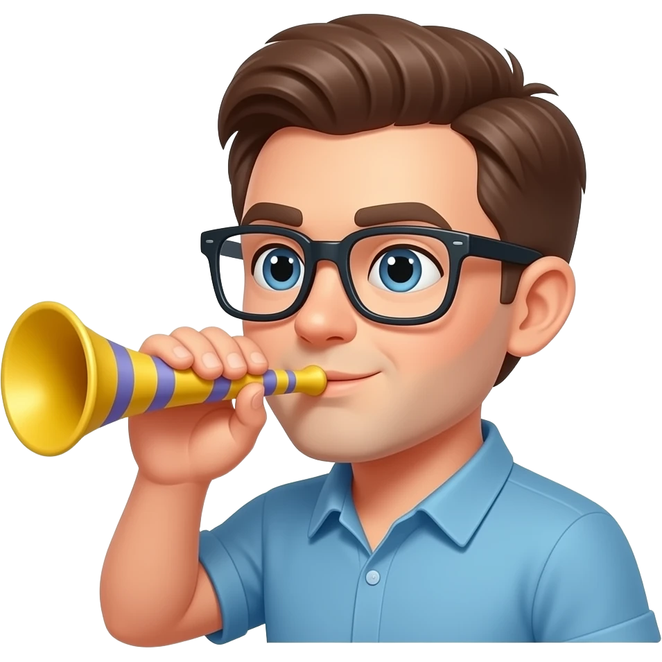 Remove the cheek stripes from This image  and add  square Glasses blowing on a party horn with confetti all around emoji