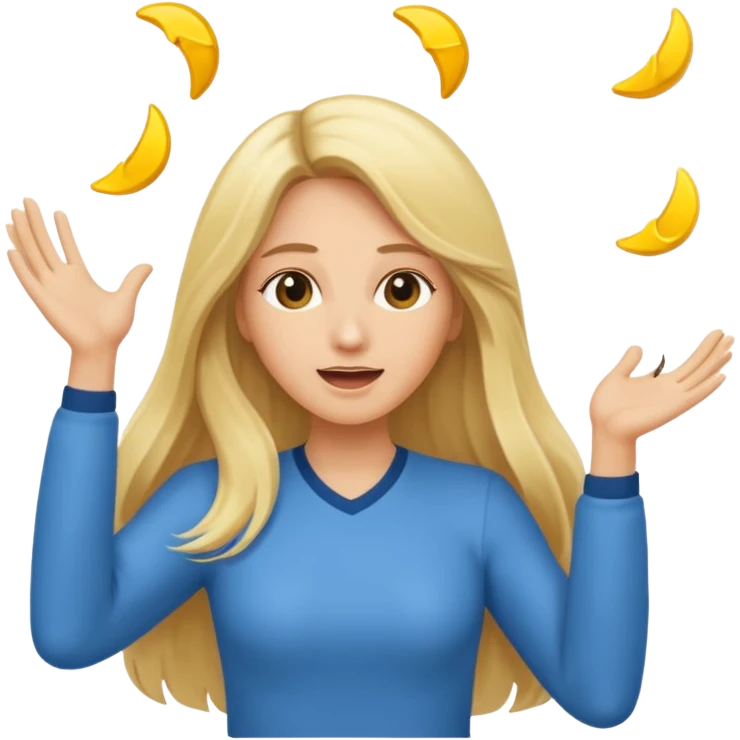 lady with long blonde hair throwing her ands in the air saying why emoji