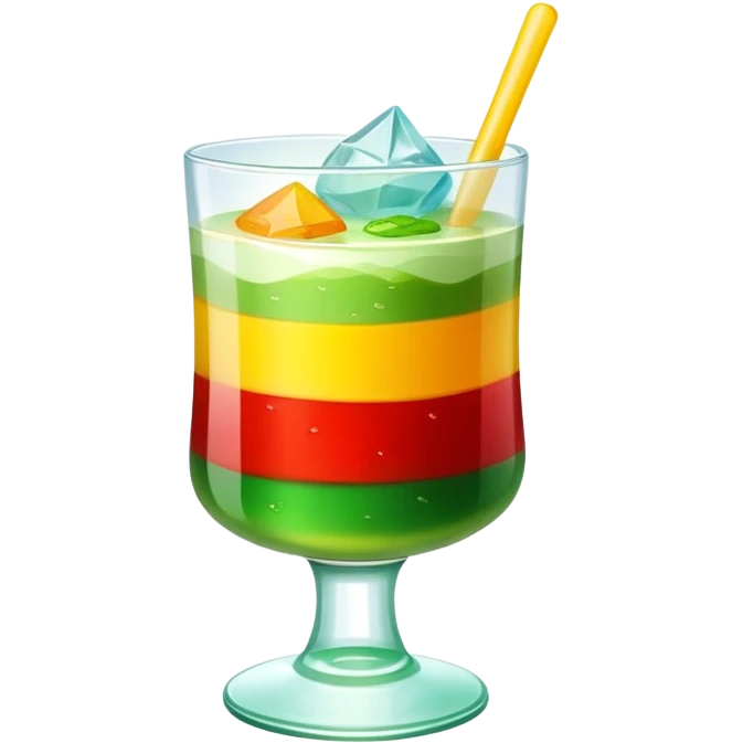 vietnamese dessert chè ba màu, three colored sweet soup, glass with green, yellow, and red layers, ice on top emoji