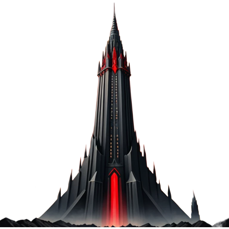 Barad Dúr from Lord of the Rings, Dark, giant Tower, with red beams shooting from the top into the sky emoji