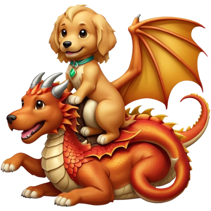 Golden retrivier riding a drago emoji