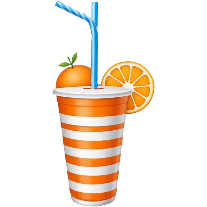 a orange fruit with white & blue striped paper straw emoji