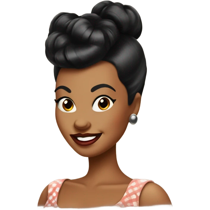 pin-up brown woman with black hair victory rolls style emoji