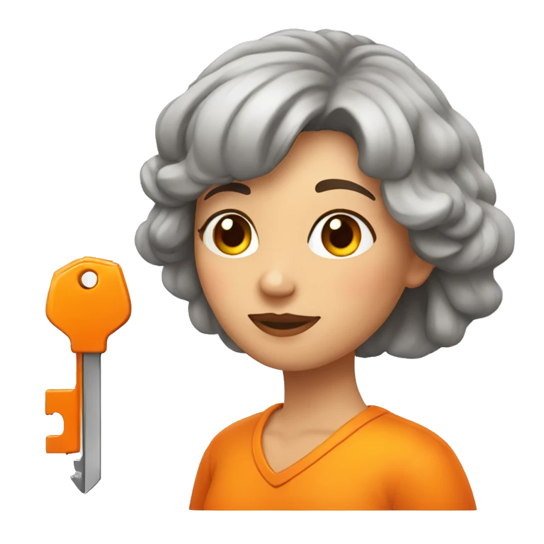 Mujer con color de pelo orange y llave de casa en una mano emoji