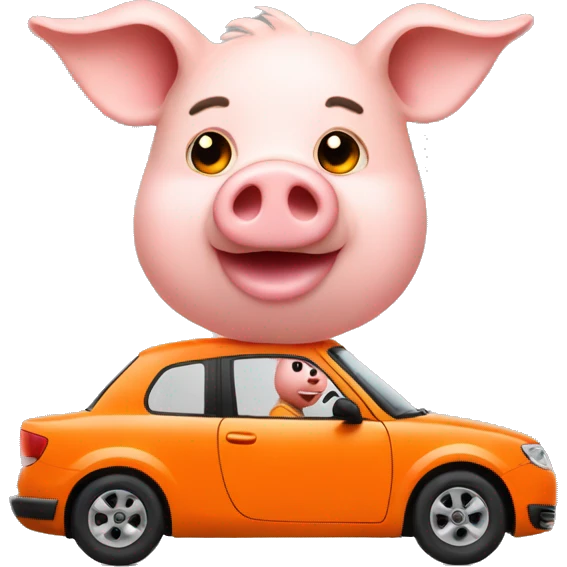 Pig driving orange car emoji