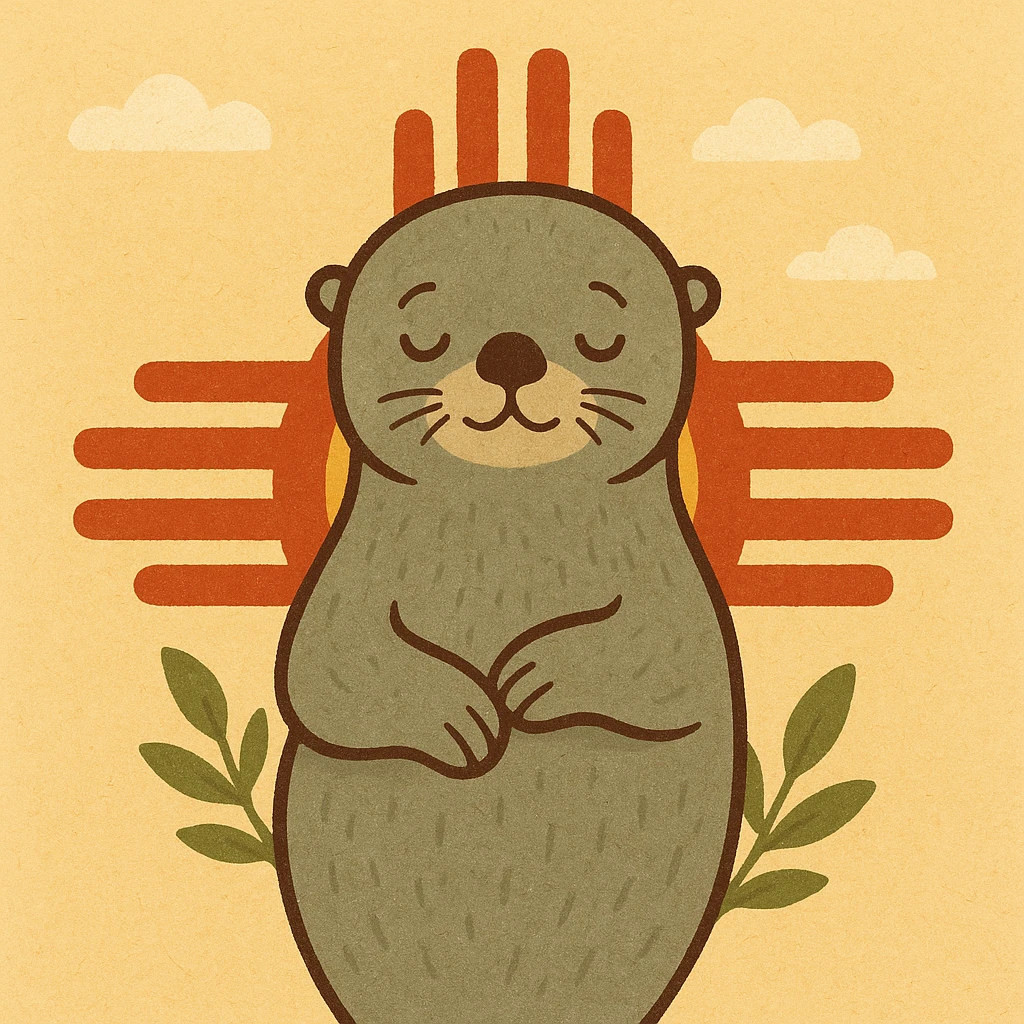 grey sea otter on a yellow and red Zia symbol background, clean and clear composition emoji