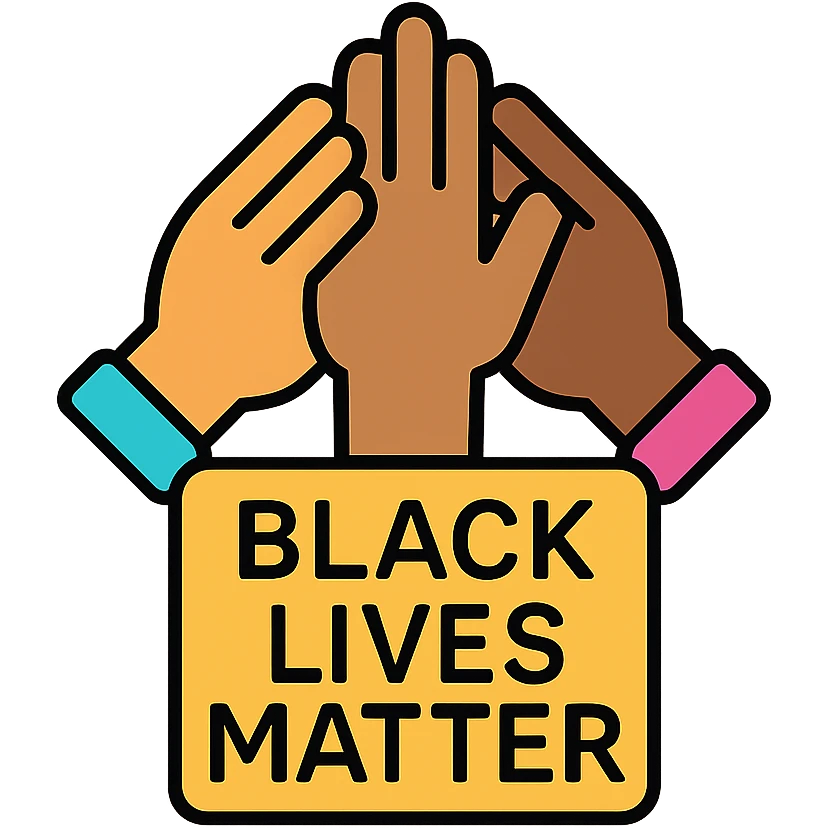 Black Lives Matter diverse hands together symbolizing equality, modern icon style, no text emoji