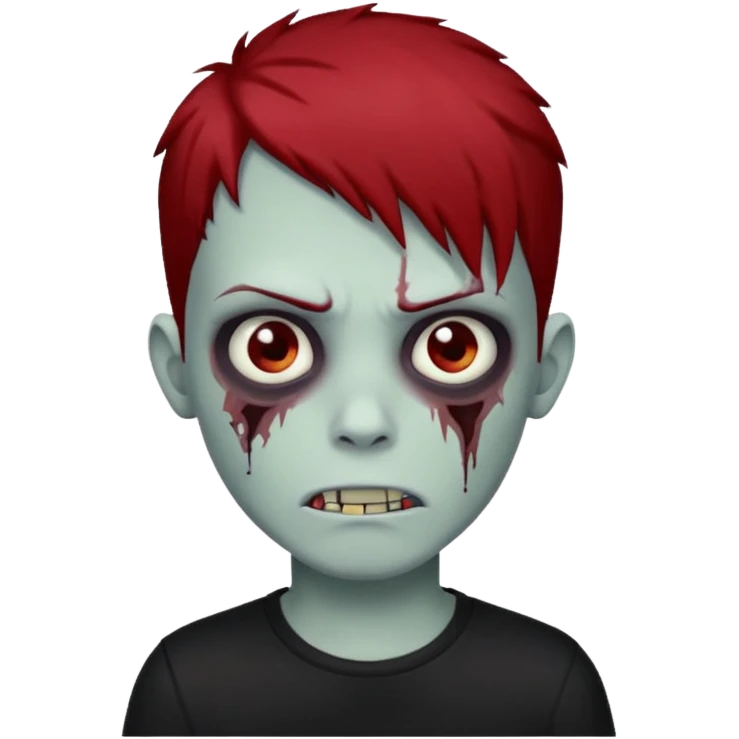 boy zombie with red and black hair  hair emo dark brown eyes and the hair With blackshirt  emoji