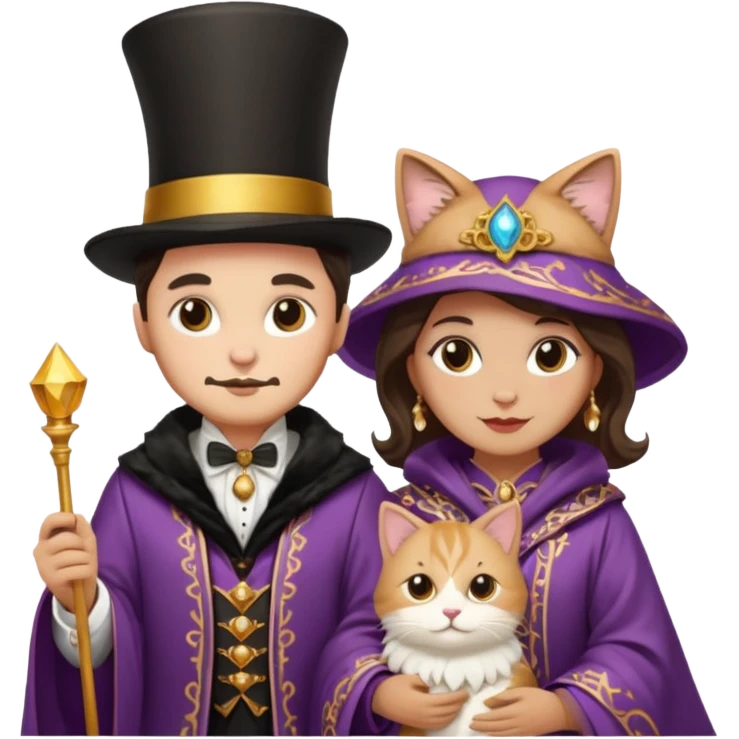 magician couple and their pet cat emoji