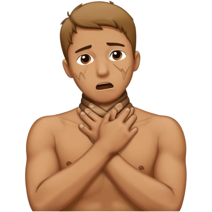 a dude choking hisself with his hands crisscross his neck￼ emoji
