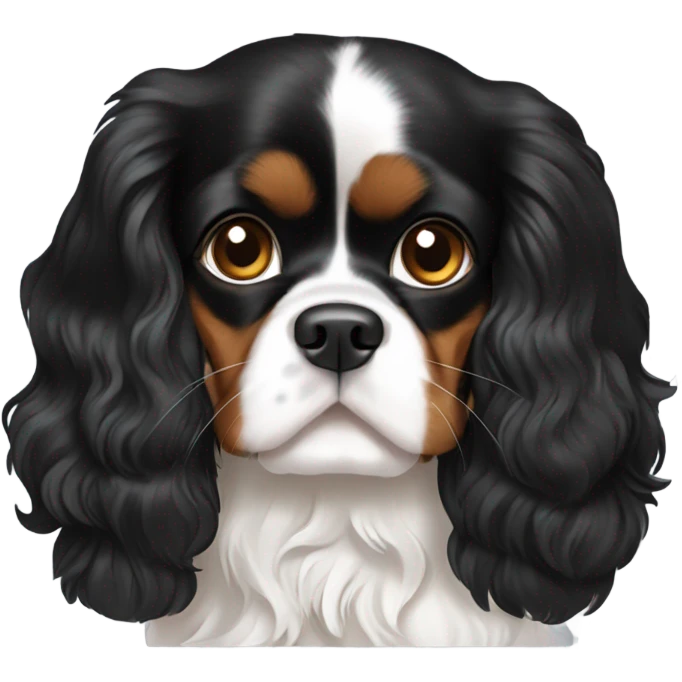 King Charles Cavalier Black Tan waving hello and White emoji