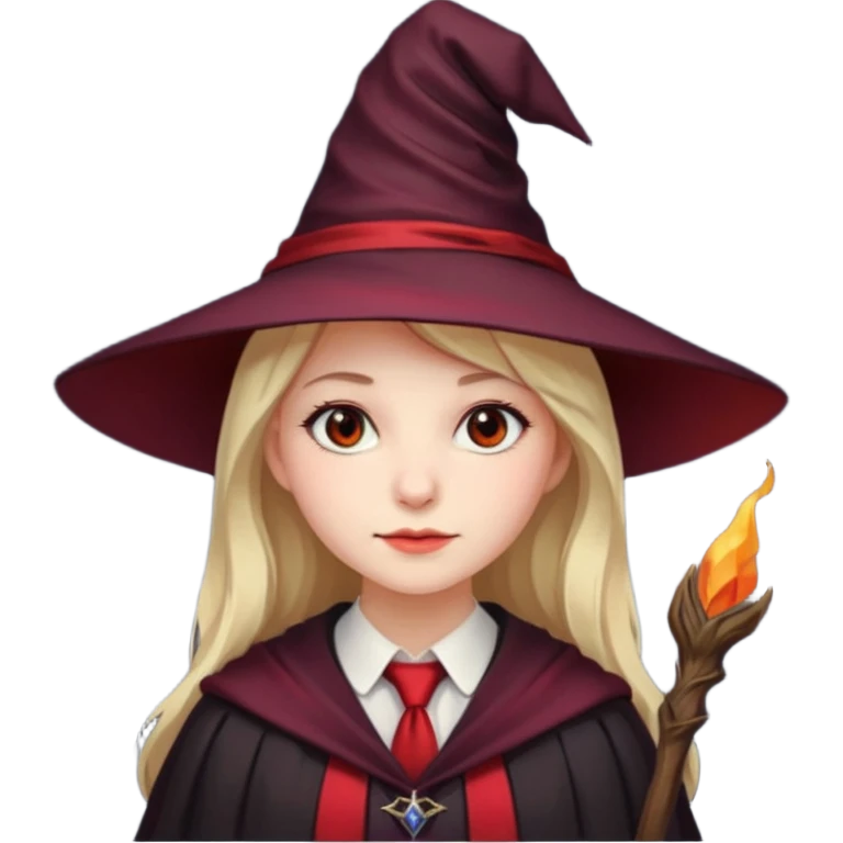 A younger woman with a witch's hat, red tie and robes (classic student or young witch look). emoji