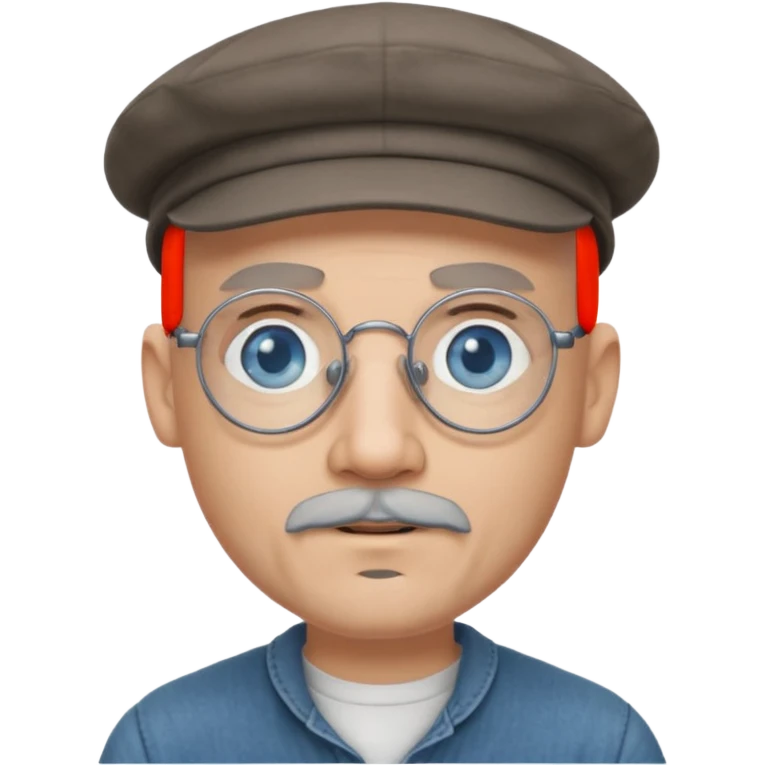 Bald Male flat cap wire rim glasses goatee blue eyes grey goatee emoji