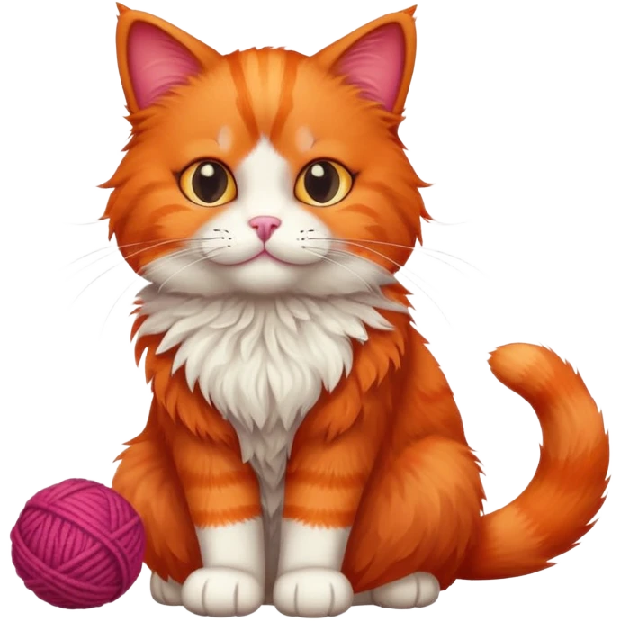 red cat full body sitting with a wool ball emoji