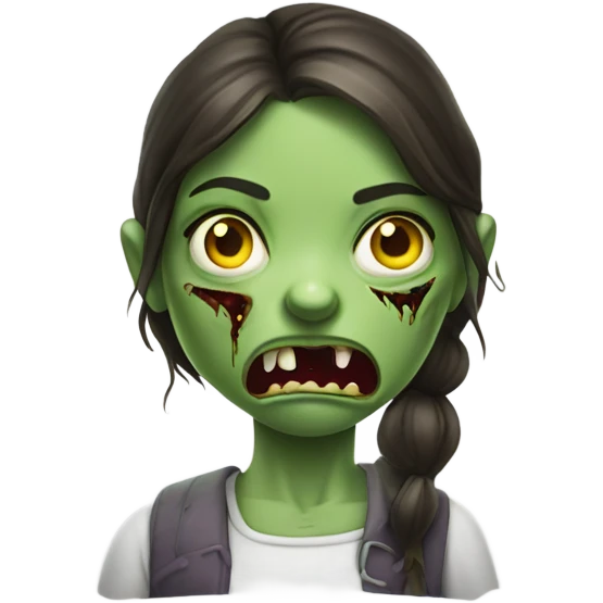 Green Zombie brunette girl with mouth open horror  emoji