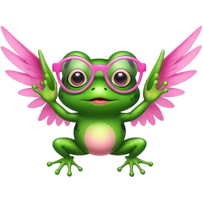 Frog flying with wings and pink glasses  emoji