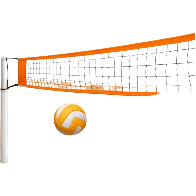 A close-up volleyball net with a ball hovering above it, set against the backdrop of a sandy volleyball court. The scene highlights the tension of an impending play, with the court lines clearly visible and a bright, sunny atmosphere surrounding the action. emoji