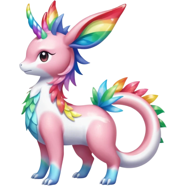 Shiny Sparkly beautiful gorgeous ethereal Rainbow Scaley Exotic Shaymin-Aurorus-Sylveon-Milotic-Dragonair-Fakémon-hybrid-creature (full body) emoji