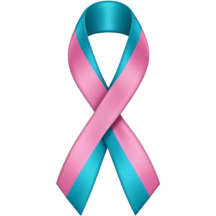 Thyroid cancer ribbon which has a blue strand, a pink strand and teal at the top where the ribbon crossed over emoji