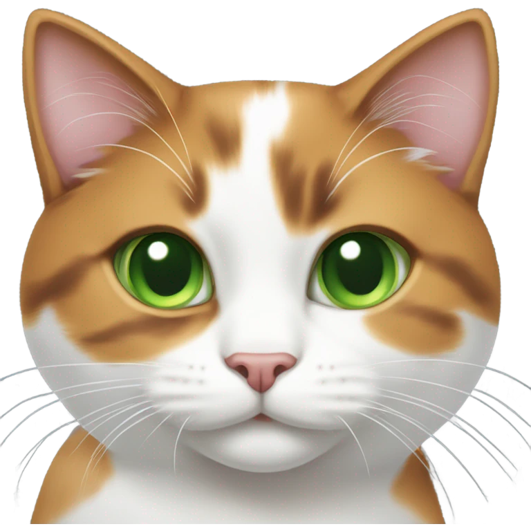caliby-and-white cat with white paws and green eyes emoji
